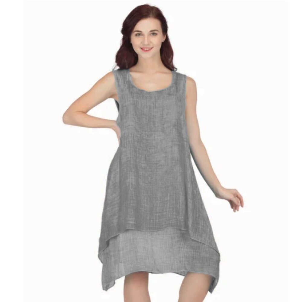 India Boutique Dress One Size Gray Boho Lagenlook Cottagecore Prairiecore Art